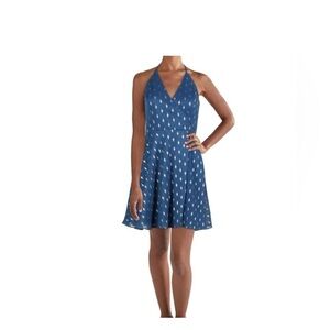 Blondie Nites Blue and Gold Halter Dress